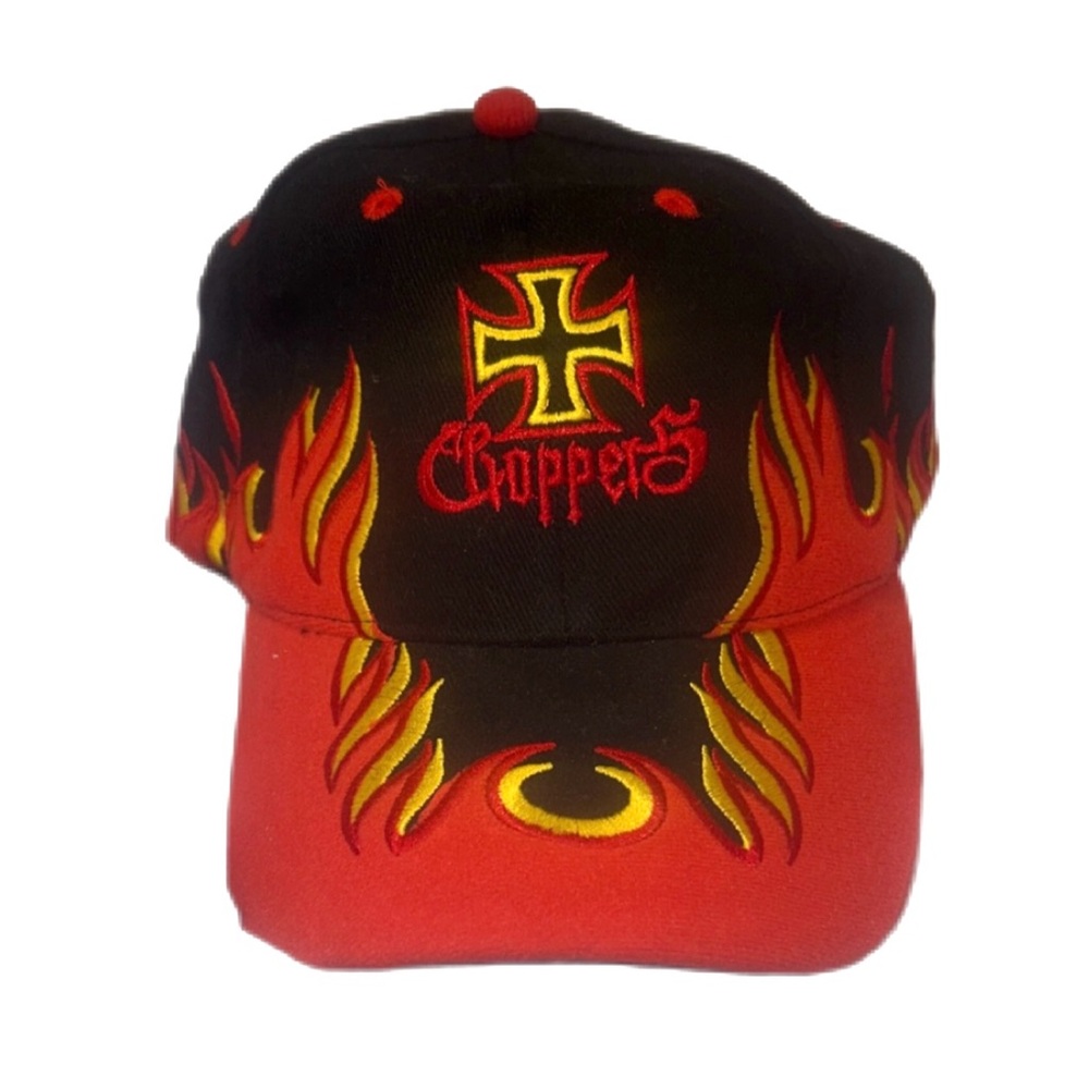 Choppers Black and Red Flame Cap Vintage Hat West Coast Motorcycle Racing